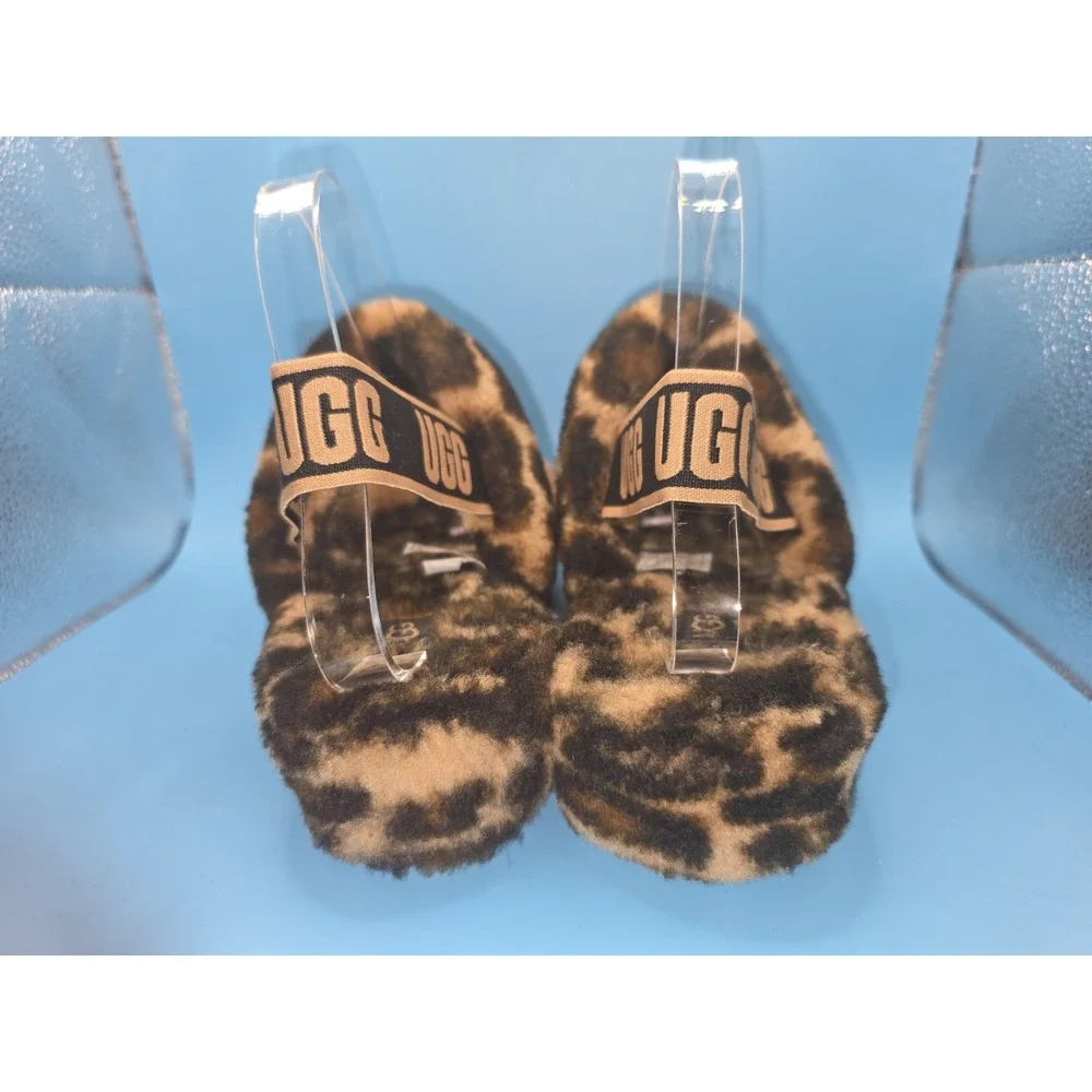 UGG Oh Fluffita Leopard Print Platform Slingback Slides Sandals 1120920 Womens 8